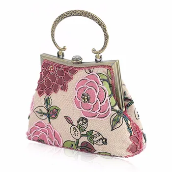 

New Women Beaded Evening Bag Handbag Crossbody Bag Retro Style Embroidery Clutch Handbag Cocktail Party Lady Purse THINKTHENDO