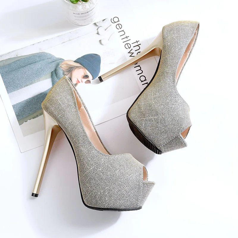 À Talons Hauts Plate Pompes Chaussures ardoisé 14 Des Dame Paillettes forme Discothèques Peep Classique Toe D'été Gris Stilettos Partie Femmes Cm Tissu 0qZYxYF