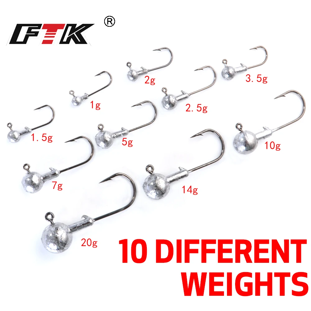 Fishing lure FTK jig head fishing hook for soft shad lure 1.0g/1.5g/2.5g/3.5g/5g/7g/10g/14g/20g strong jigging bait lead lure