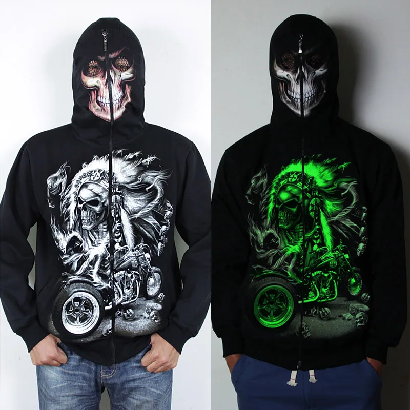 Luminous Skull Hoodie Men Women Sweatshirt Outerwear Male Tops Spring Hooded Jacket Coat Glow In The Dark Clothing  (8)