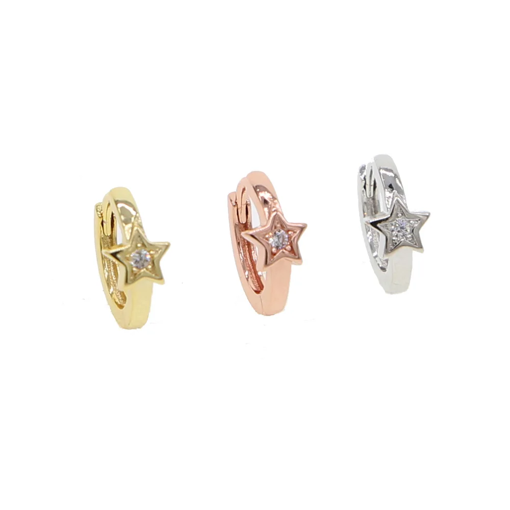 

2018 Christmas gift fashion jewelry singe cz star huggie hoops 10-12mm small hoop classic star design fashion earring
