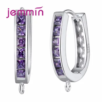 

Sparkly Square Purple Crystal Hoop Earrings New Fashion 925 Sterling Silver Earrings Findings for Women DIY Making
