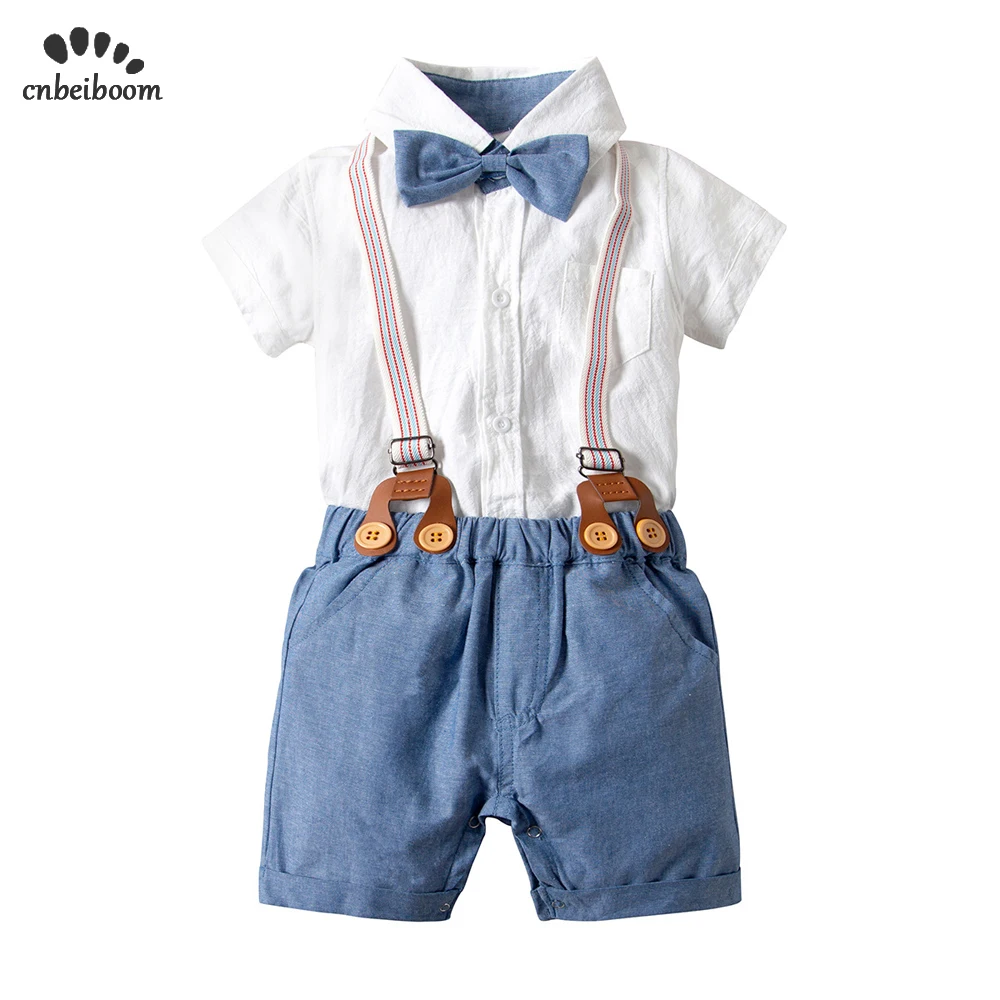 Cotton baby boy romper sets 2019 summer white ti bow jumpsuit and