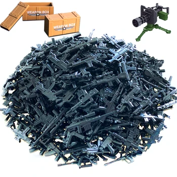 

Children DIY Small Particle Assemble Model Building Block Military Weapons Kit with Weapon Crate and Blaster