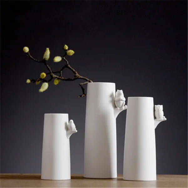

new handmade ceramic creative vase tree shaped with bird/owl/squirrel modern ceramic flower vases for homes decorations
