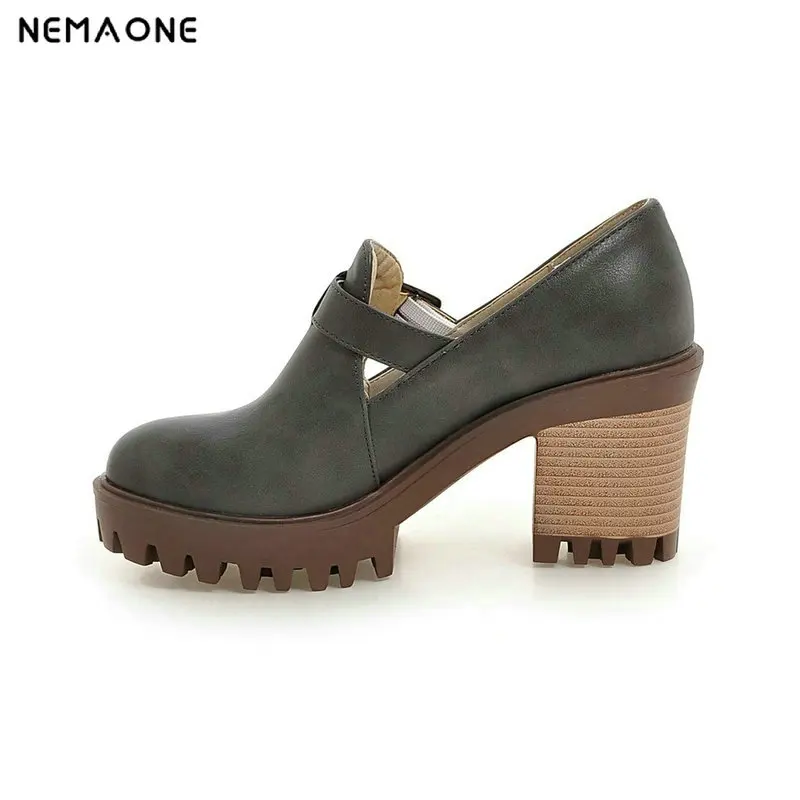 

2019 New Fashion Style Women Pumps Shallow Ladies Platform Shoes Round Toe Square Heels Women Wedding Shoes Size 34-43