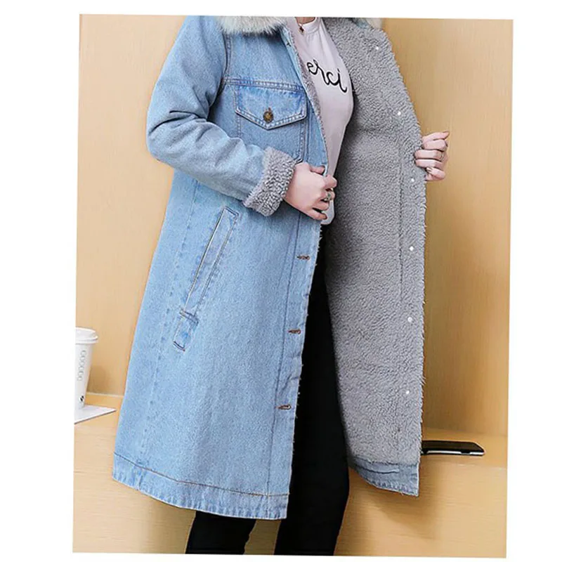 Long 2018 Automne Occasionnel Fourrure N1006 Jean bleu Jeans Survêtement Coton En Nouvelle Parka Femmes Poches Femelle Col Hiver Chaud D'agneau De Veste Laine Noir vxrvpAq