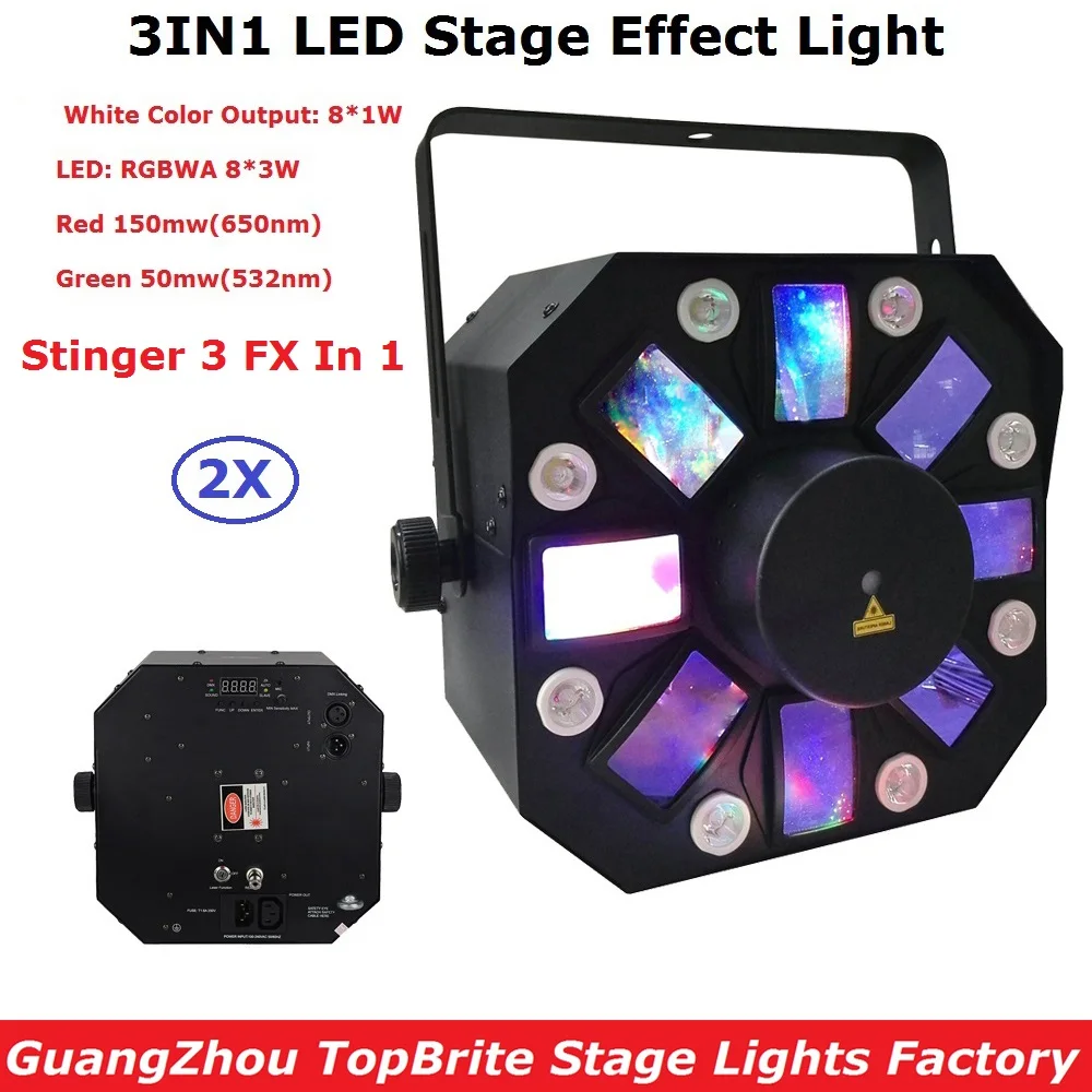 2XLot Professional Dj Laser Lights 66W High Power Led Stage Effect Lights 8X3W RGBWA  + 8X1W White Color LEDs For KTV Nightclubs