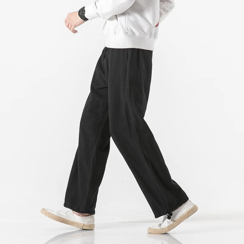 Солнечная система большого размера повседневные мужские брюки для пробежек прямые свободные широкие брюки карго карман хлопок комбинезон эластичная талия брюки - Цвет: Черный