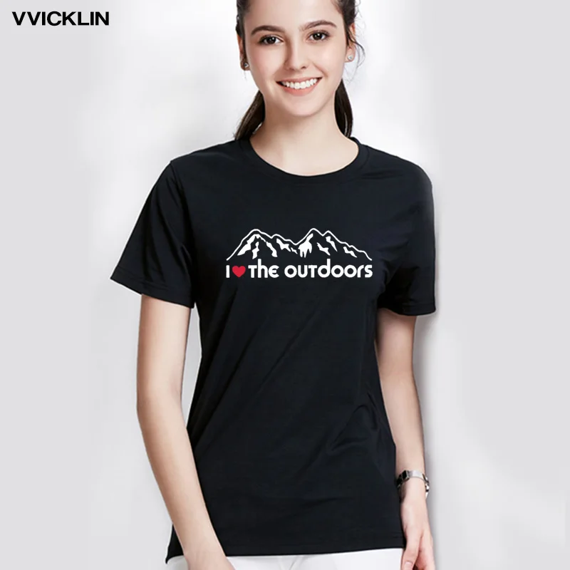 Женская летняя футболка с надписью I Love The Outdoor хлопковая коротким рукавом для