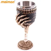 1pcs Novelty Horror Halloween Skull Hand Goblet 3D Mug Resin Stainless Steel Skull Cup Mug Personalized Drinkware Gift