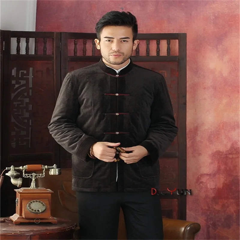 

Autumn Men's Long sleeve Chinese style Jacket Kung Fu Coat Velour Embroidery Tang Suit Size S M L XL XXL XXXL Free Shipping