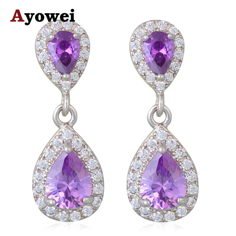 Fashion CZ Earrings for Office Ladies Silver Filled Purple Fashion