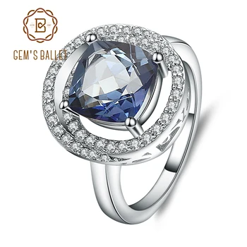 

GEM'S BALLET 925 Sterling Silver Fine Jewelry 3.67Ct Natural Iolite Blue Mystic Quartz Gemstone Engagement Ring for Women