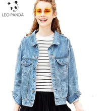 Демисезонный Новая модная, с короткими рукавами джинсовая куртка Для женщин обратно с бантиком и ремешком-застежкой Однобортный куртка свободного покроя, женская обувь с острым носком YZH88