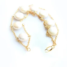 Lii Ji Natrual A+ 13-14 мм белый монета пресноводный жемчуг 925 Стерлинговое Серебро Золото Цвет Ссылка Необычные украшения браслет