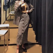 Женская длинная юбка на пуговицах с узором «гусиная лапка» и высокой талией