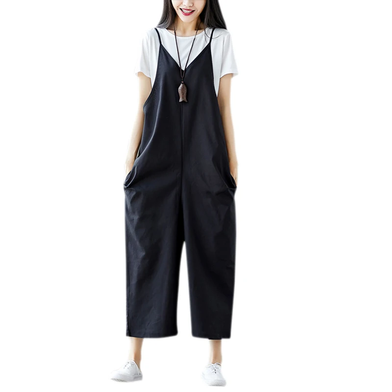 Women Solid Plus Size Spaghetti Straps Jumpsuit Ladies