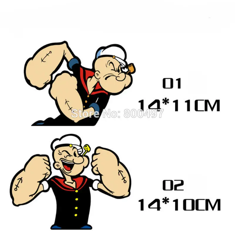 

Newest Car Styling Funny Popeye the Sailor Muscle Car Sticker Car Decals for Toyota Honda Chevrolet Volkswagen Tesla BMW Lada