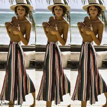 Для женщин с эластичной резинкой на талии, Разделение юбка в полоску Новая мода женские Повседневное пикантные элегантные Высокая Талия юбки-солнце