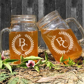 

Custom Initials Fashion Marson Jars for Drinking High-Capacity Glass Jar with Handle Suitable for Wedding and Bithday Party Deco