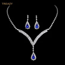 Новая Мода Кристалл Свадебные Ювелирные наборы V образный каплевидный колье ожерелье серьги Свадебные Ювелирные наборы для женщин аксессуары