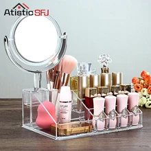ФОТО 16 grids Crystal Cosmetic Organizer Makeup Jewelry Lipstick Brush Insert Holder Box With Mirror Organizador De Maquillaje 1 Pcs