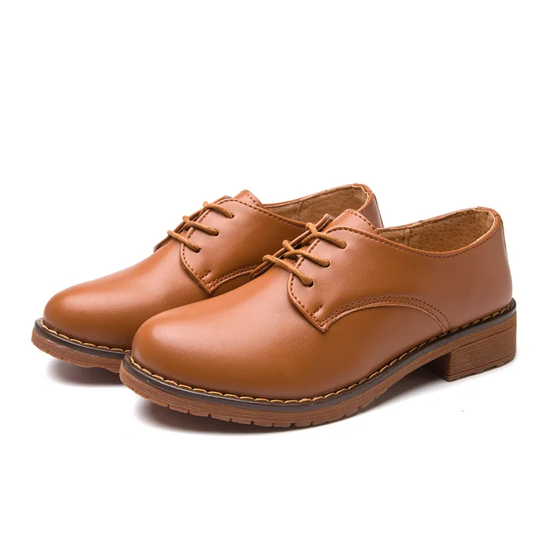 Oukahui/осенне-Весенняя кожаная обувь для женщин,, плоская подошва, низкий каблук 3 см, британский стиль, квадратный каблук, спилок, коровья кожа, повседневная женская обувь - Цвет: Brown
