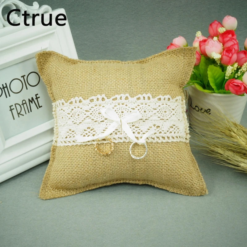 Ctrue 1PCS 18cmX18cm burlap &Lace Ring Pillow Hessian ring pillow rustic wedding centerpieces vintage wedding decoration Ctrue 1PCS 18cmX18cm burlap &Lace Ring Pillow Hessian ring pillow rustic wedding centerpieces vintage wedding decoration