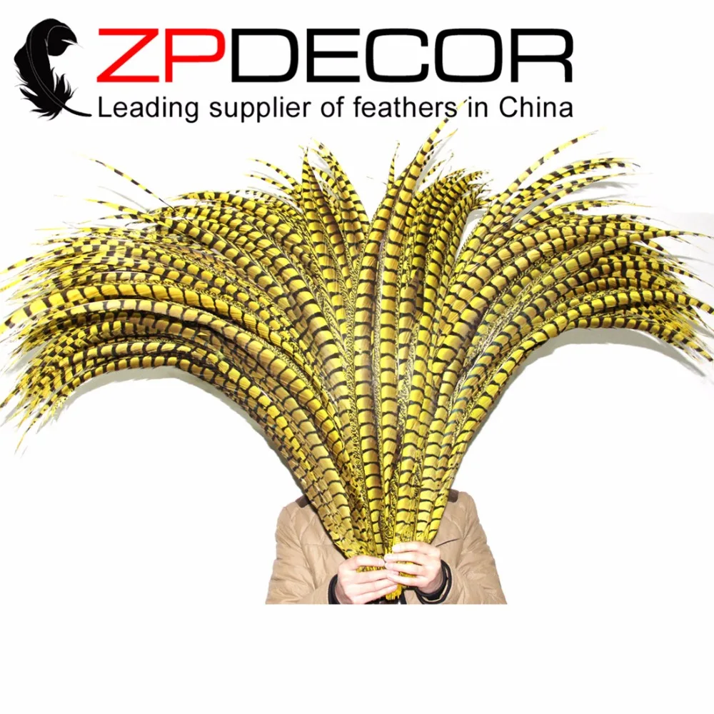 

ZPDECOR 32-36inch(80-90cm) 50pieces/lot Good Quality Yellow Long Lady Amherst Pheasant Tail Feathers for Carnival Decoration