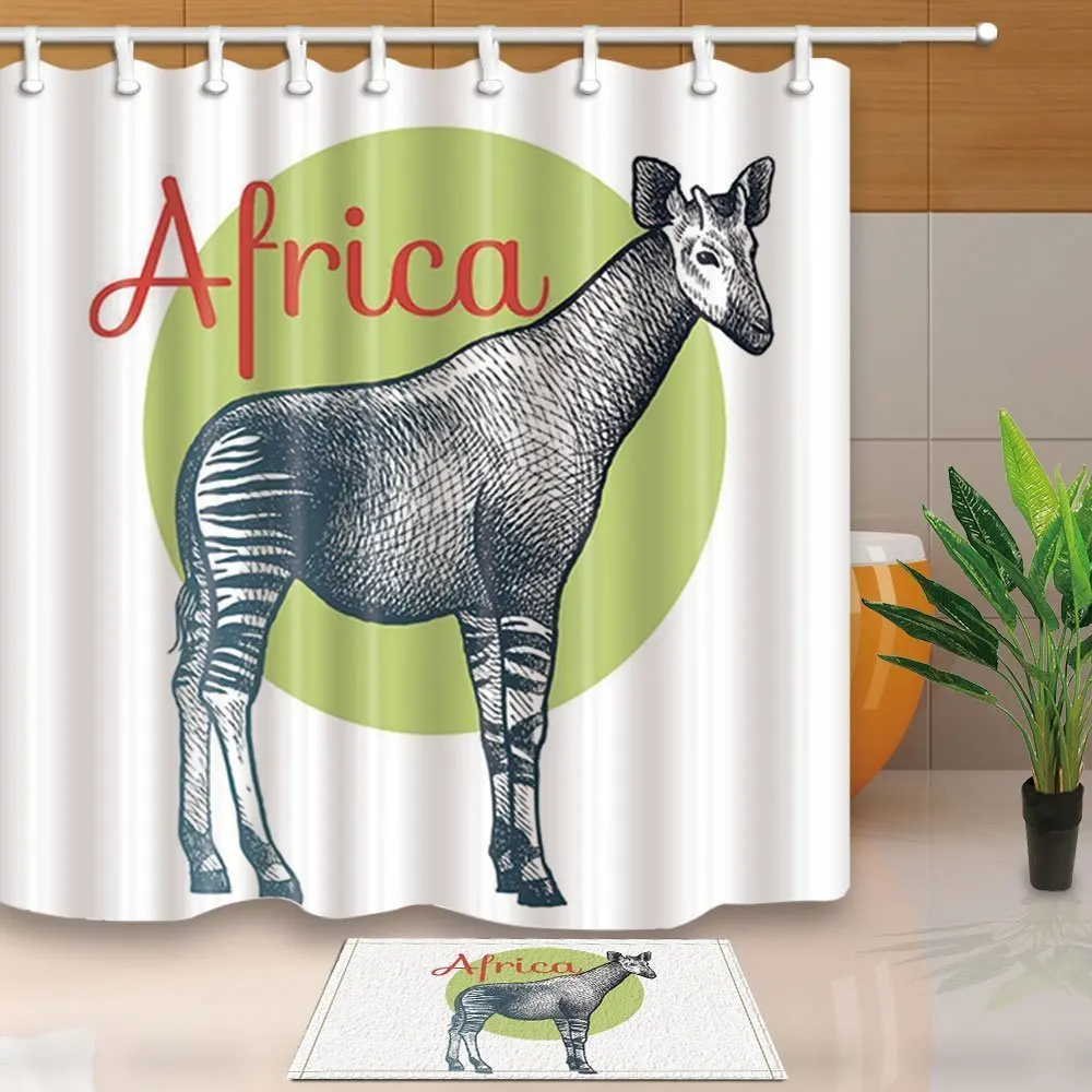 

Wild Animal Decor African Okapi Tropical Rainforest Animals Waterproof Polyester Fabric Shower Curtain Set Doormat Bath Rugs