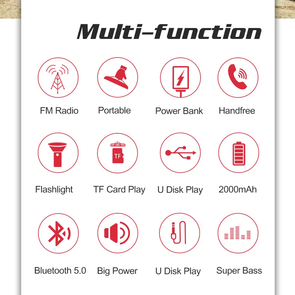 Бум бас портативный Bluetooth динамик сабвуфер FM радио беспроводной внешний динамик+ power Bank+ фонарик TF карта U диск плеер