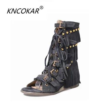 

New fashion in 2017 Europe United States Roman sandals casual comfortable wedges zipper summer shoes with frosted leather boots