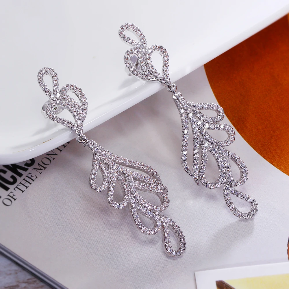 Earrings for dinner statement oorbellen aretes pendientes jewellery accesorios mujer Long Cubic Zirconia Bridal Wedding earring