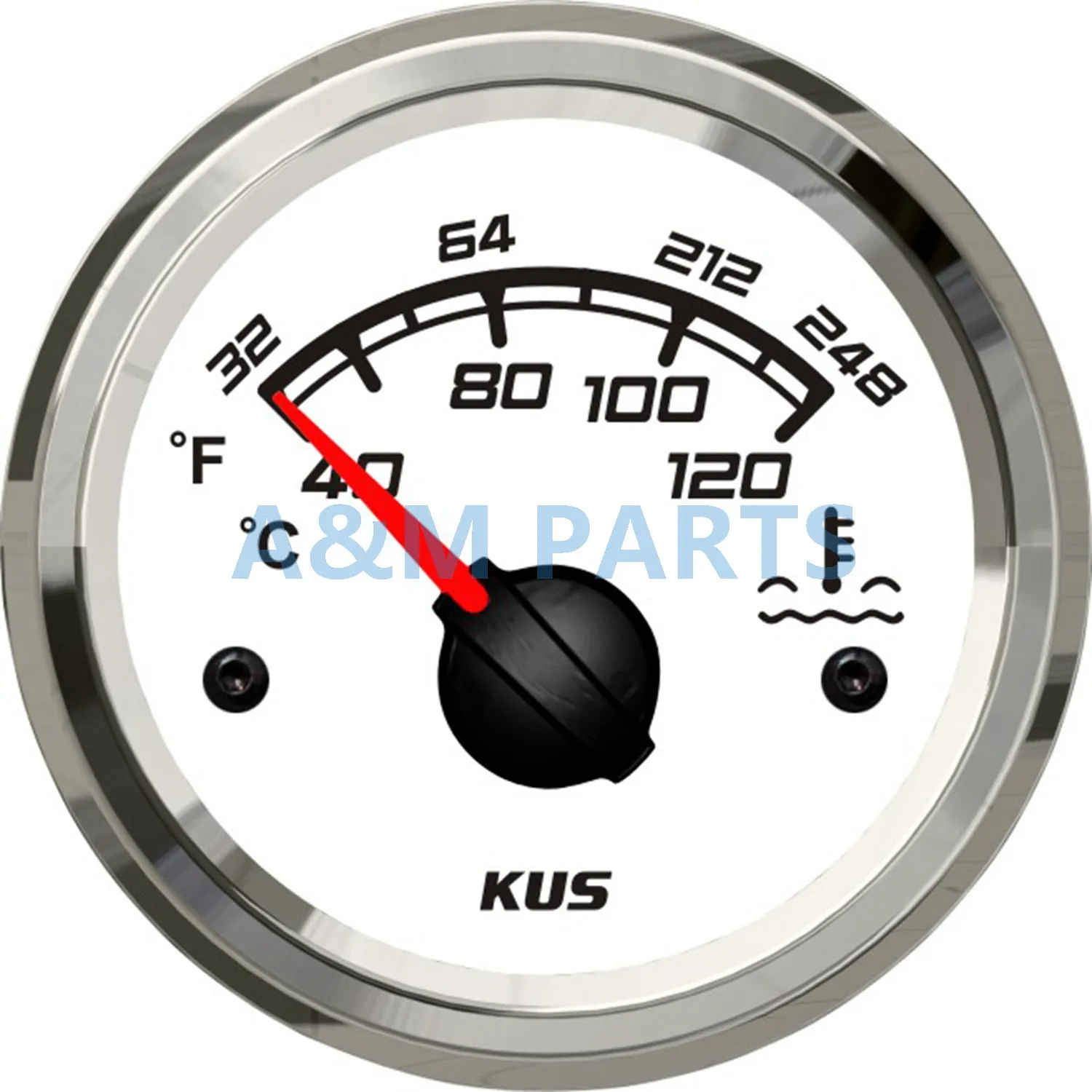 KUS Sea Q Marine Water Temperature Gauge Boat Water Temp Meter Steel Bezel White Face 40 120 C