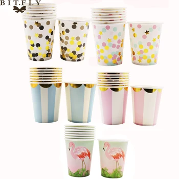 

240pcs Flamingo Dot Gold Foil Stripe Disposable Paper Cups Tableware Baby Shower Birthday Wedding Theme Party Supply Kids Favor