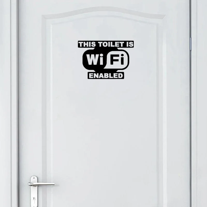 

YOJA 24*16.6CM Fun This Toilet Is WiFi Enabled Toilet Door Decor Decal Black Wall Sticker A40448