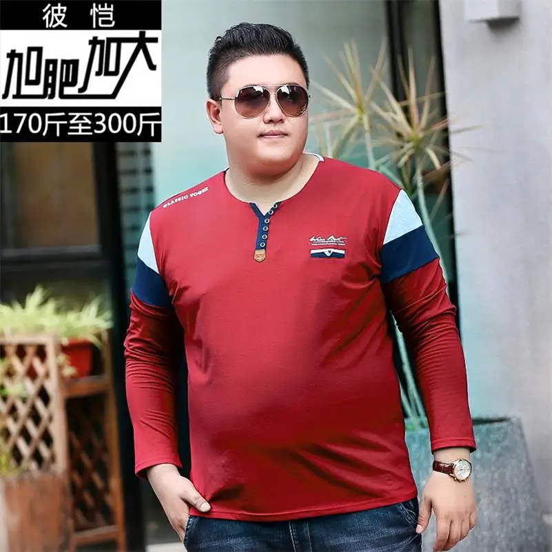 Большие размеры 8XL 7XL 6XL Для мужчин футболка с длинными рукавами из хлопка с круглым вырезом Красная футболка Для мужчин новые модные однотонные slim fit спандекс футболки мужской - Цвет: 3