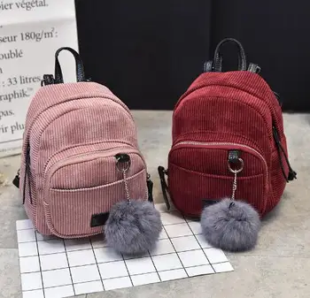 

Free shipping HELAN C female fashion Canvas Backpack all-match Cute Mini Backpack Bag Lady hair ball