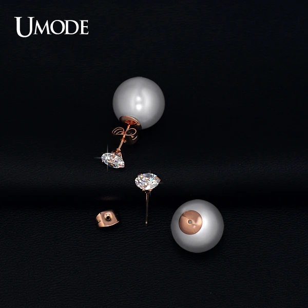 UMODE Luxury Rose Gold / Rhodium color Austrian Rhinestone & Simulated Pearl Stud Earrings For Women Jewelry AJE0253