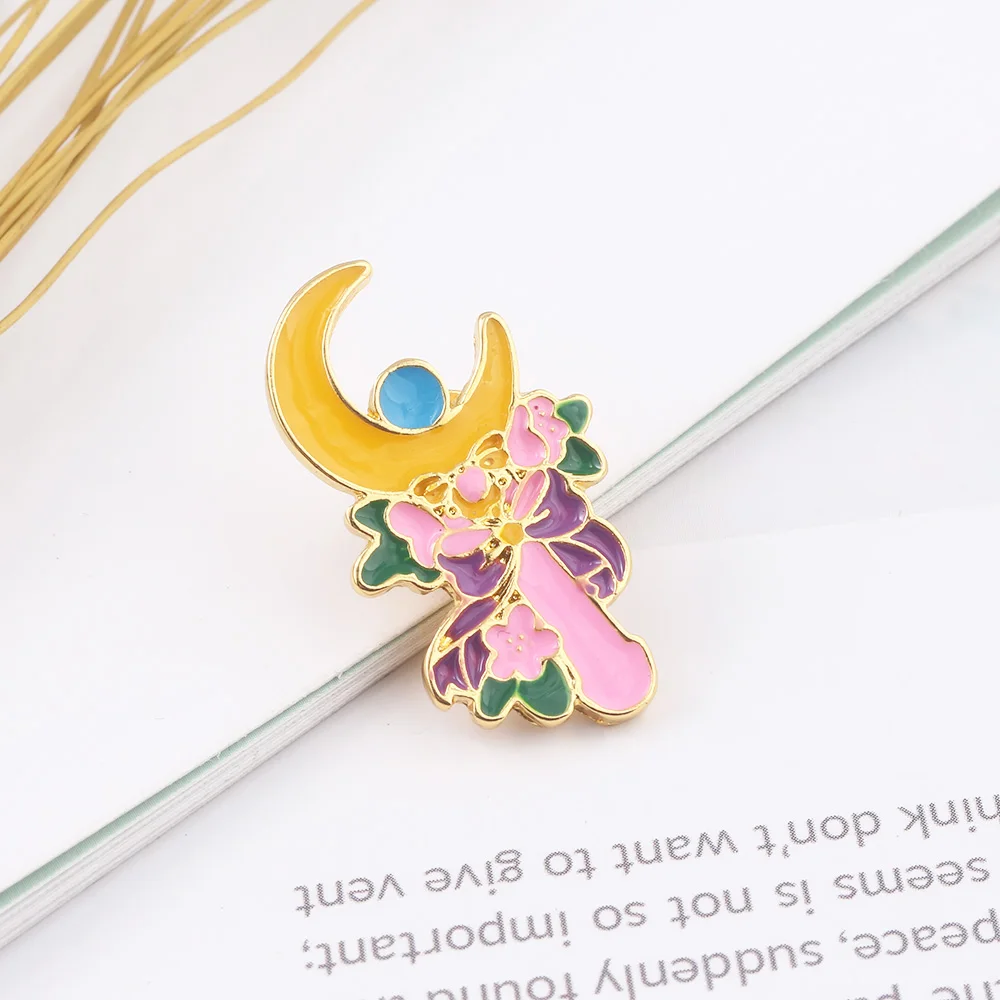 

Anime Cute Tsukino Usagi Moon Stick Flowers Sailor Moon Enamel Pin Brooch Women Girls Fashion Jewelry