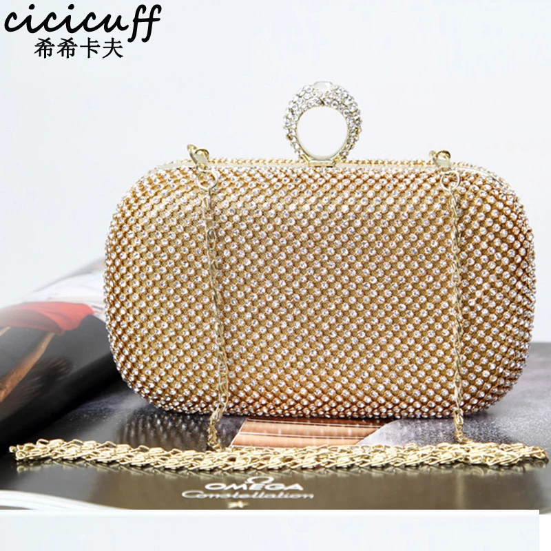 

CICICUFF New Diamond Eveing Clutch Bag Women Hand-made Glisten Chain Shoulder Messenger Bags Bride Wedding Party Bag Silver Gold