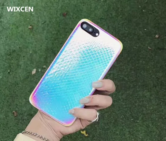 

Wixcen Laser Gradient Snake Pattern Phone Case for Iphone 7 Case Silver Pu Leather Tpu Case for Iphone 6 6s 6plus 7plus Cover