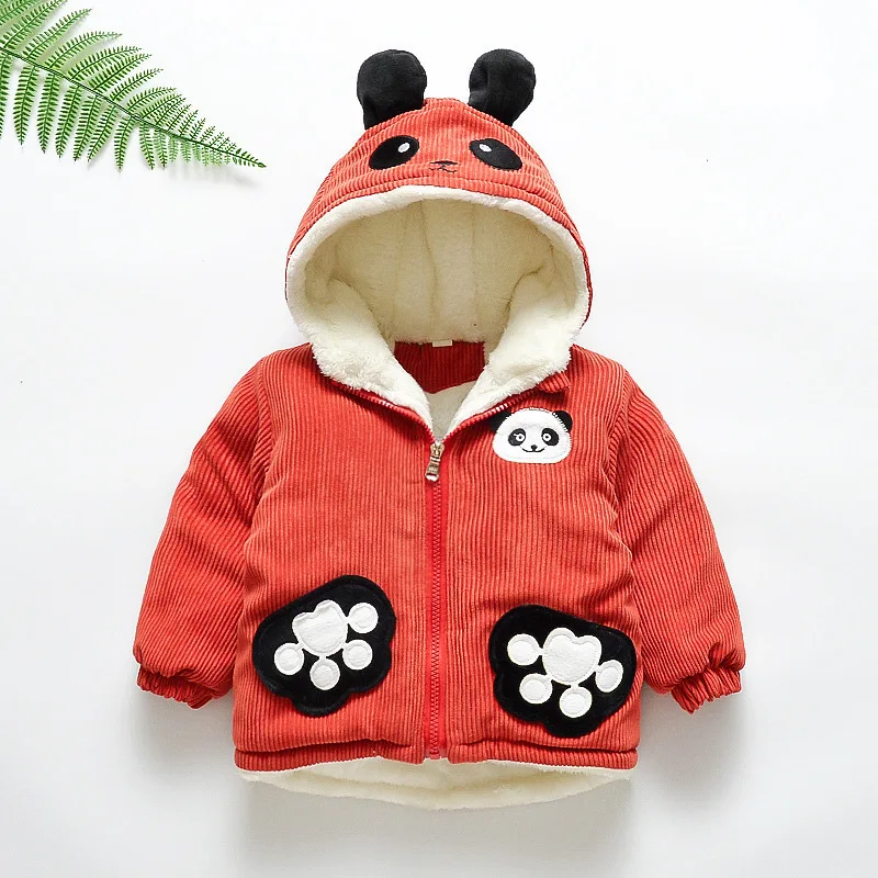 Boys winter warm coats newborn baby cartoon cotton cute hoodies outerwear for toddler boys thick plus velvet warm coats jackets