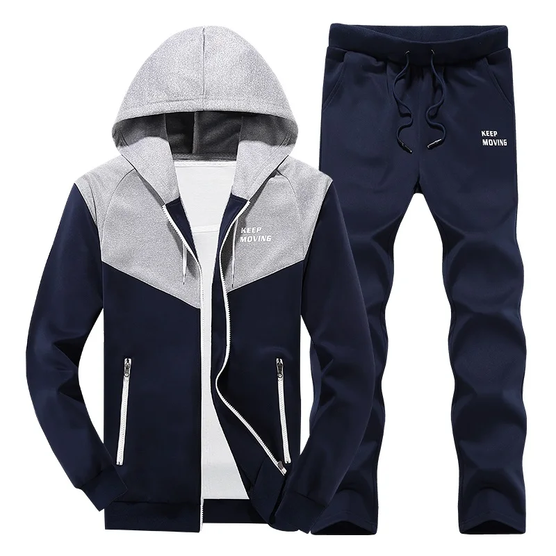 2018 Patchwork Mens Set Autumn Two Piece Casual Tracksuit Male Clothes Track Sets Hoodies Sweatshirts Pants Suit Clothing Fleece