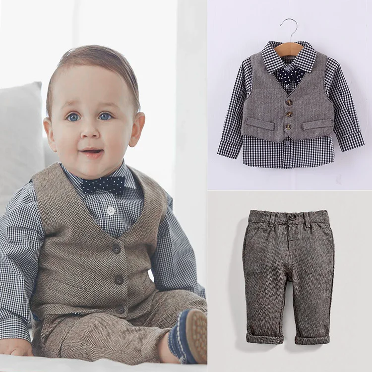 Autumn Toddlers baby boy set gentleman Kids Birthday party clothing sets Bow Tie+trousers+long