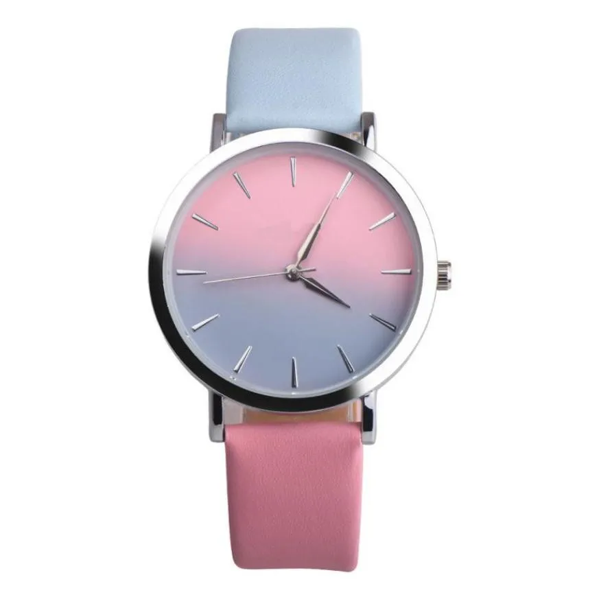 

Retro Rainbow Design Leather Band Analog Alloy Quartz Wrist Watch bracelet simple casual candy color ladies watches Montre Femme