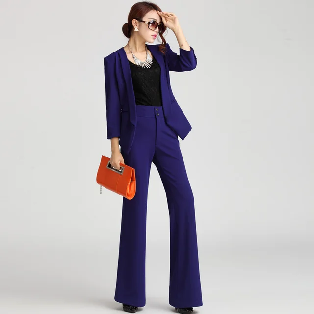 New Purple Womens Business Suits Female Office Uniform Ladies Trouser