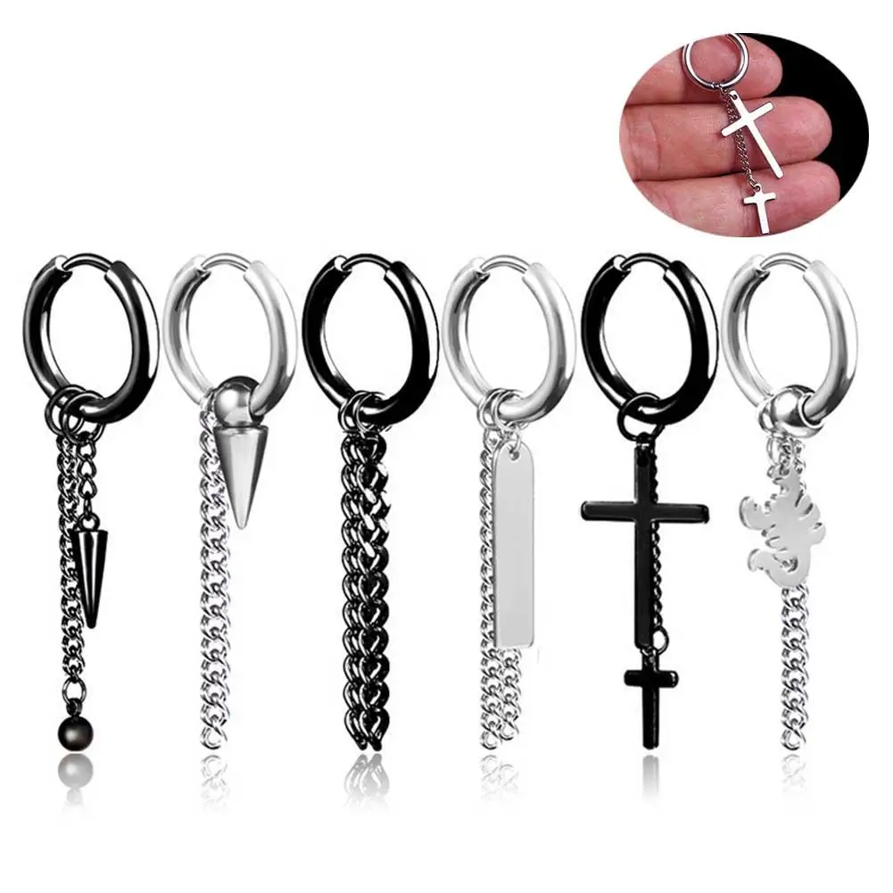 

Men Fashion Long Chain Ear Clip Piercing Hoop Street Earring Jewelry Gift