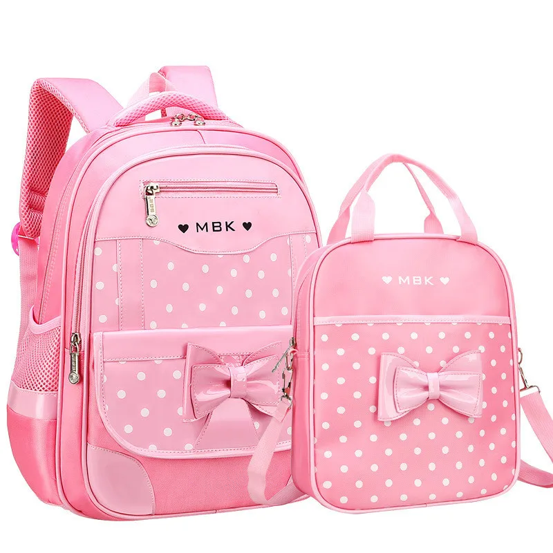 2 шт./компл. детские школьные сумки для девочек Школьный рюкзак для детей «Горошек», женские школьные сумки, школьные рюкзаки, Детские Водонепроницаемый Начальная Школа Рюкзак - Цвет: Small pink 2pcs